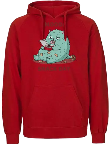 Mood: Snack Day Monster - Mood Snack Day, funny monster, cute monster, donuts, comfort food, foodie humor, lazy day, cartoon monster, t-shirt design, art print, sarcastic, quirky humor, pastry lover, cheat day. - Fairtrade Hoodie
