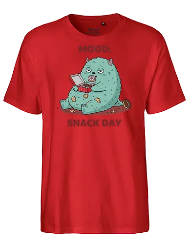 Mood: Snack Day Monster - Mood Snack Day, funny monster, cute monster, donuts, comfort food, foodie humor, lazy day, cartoon monster, t-shirt design, art print, sarcastic, quirky humor, pastry lover, cheat day. - Fairtrade T-Shirt