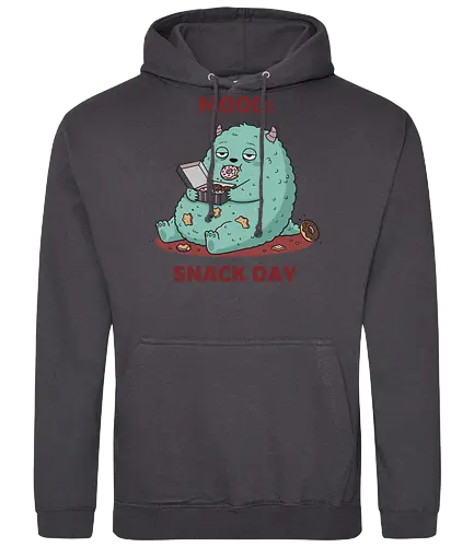 Mood: Snack Day Monster - Mood Snack Day, funny monster, cute monster, donuts, comfort food, foodie humor, lazy day, cartoon monster, t-shirt design, art print, sarcastic, quirky humor, pastry lover, cheat day. - Standard Hoodie