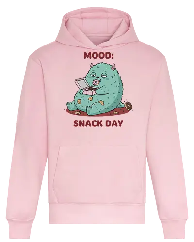 Mood: Snack Day Monster - Mood Snack Day, funny monster, cute monster, donuts, comfort food, foodie humor, lazy day, cartoon monster, t-shirt design, art print, sarcastic, quirky humor, pastry lover, cheat day. - Heavyweight Hoodie