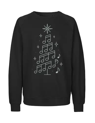 O Christmas Treble - Musical Christmas tree, minimalist holiday, music notes, treble clef, elegant Christmas, festive, unique decor, musician gift, music lover, t-shirt design, art print, simple graphic, modern Christmas, carol, Christmas star. - Fairtrade Sweatshirt