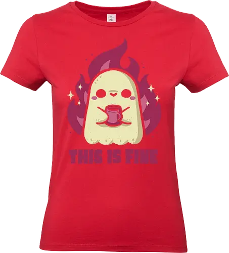 This is Fine Ghost Coffee - meme, im fine, funny, ghost, burnout, flame, fire, coffee, dark humor, spooky, creepy, goth, pink, xmorfina, this is fine - Standard T-Shirt (Frauen)