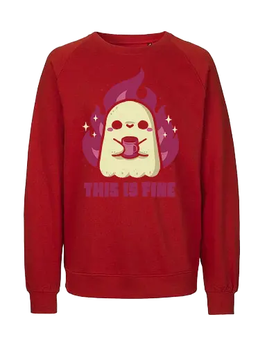 This is Fine Ghost Coffee - meme, im fine, funny, ghost, burnout, flame, fire, coffee, dark humor, spooky, creepy, goth, pink, xmorfina, this is fine - Fairtrade Sweatshirt