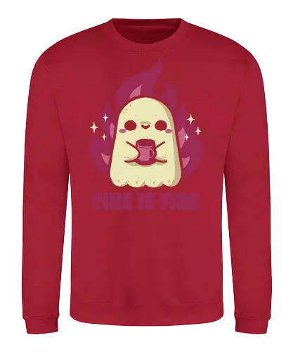 This is Fine Ghost Coffee - meme, im fine, funny, ghost, burnout, flame, fire, coffee, dark humor, spooky, creepy, goth, pink, xmorfina, this is fine - Sweatshirt