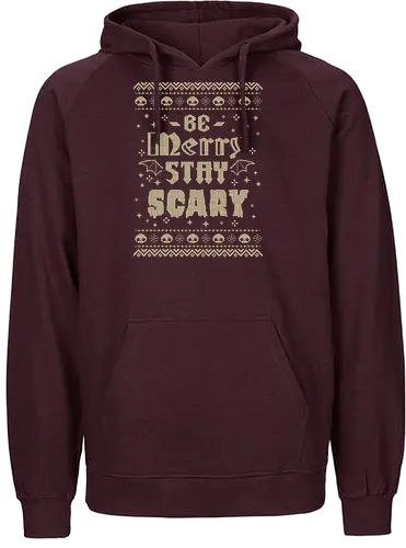 Be Merry Stay Scary Ugly Sweater - be merry stay scary, spooky, creepy, horror, scary, goth, ugly sweater, xmas, christmas, dark, skull, halloween, festive, knitted, xmorfina - Fairtrade Hoodie