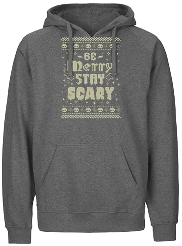 Be Merry Stay Scary Ugly Sweater - be merry stay scary, spooky, creepy, horror, scary, goth, ugly sweater, xmas, christmas, dark, skull, halloween, festive, knitted, xmorfina - Fairtrade Hoodie