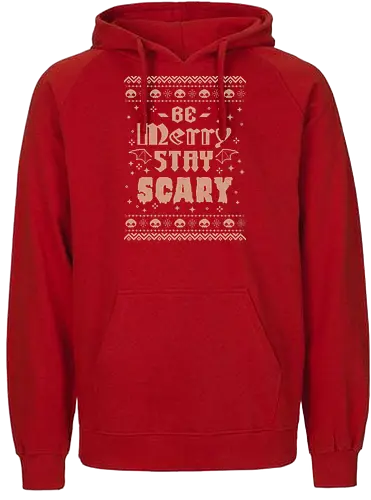 Be Merry Stay Scary Ugly Sweater - be merry stay scary, spooky, creepy, horror, scary, goth, ugly sweater, xmas, christmas, dark, skull, halloween, festive, knitted, xmorfina - Fairtrade Hoodie