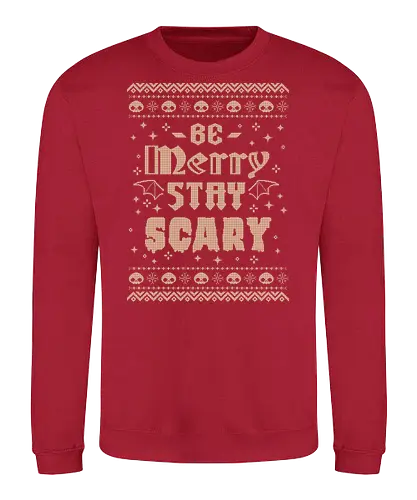 Be Merry Stay Scary Ugly Sweater - be merry stay scary, spooky, creepy, horror, scary, goth, ugly sweater, xmas, christmas, dark, skull, halloween, festive, knitted, xmorfina - Sweatshirt