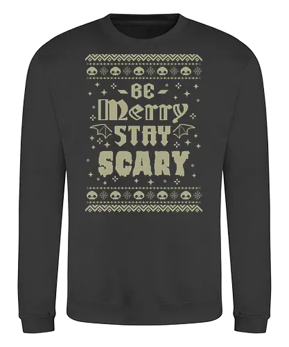 Be Merry Stay Scary Ugly Sweater - be merry stay scary, spooky, creepy, horror, scary, goth, ugly sweater, xmas, christmas, dark, skull, halloween, festive, knitted, xmorfina - Sweatshirt