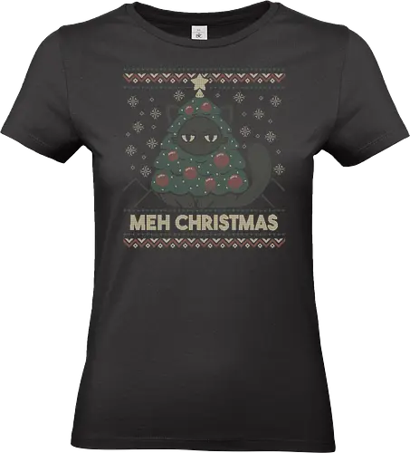 Meh Ugly Christmas Sweater - meh, ugly sweater, funny cat, christmas tree, grumpy, angry, humor, sarcastic, sarcasm, christmas, merry christmas, hate, festive, knitted, xmorfina - Standard T-Shirt (Frauen)