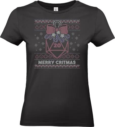 Merry Critmas Ugly Sweater - merry critmas, d20, crit, ugly sweater, xmas, christmas, Pen and Paper, rpg, boardgame, dice, festive, knitted, fantasy, xmorfina - Standard T-Shirt (Frauen)