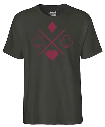 Playing Card Suits - playing cards, suits, diamonds, clubs, hearts, spades, icon, symbol, card game, magic tricks, poker, blackjack, bridge, euchre, xmorfina - Fairtrade T-Shirt