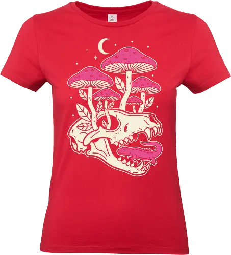 Mushroom Skull Growth - Mushroom skull, macabre cottagecore, gothic nature, Amanita muscaria, pink mushroom, lizard, animal skull, dark academia, fantasy art, t-shirt design, art print, whimsical, spooky cute, unique graphic, toadstool - Standard T-Shirt (Frauen)