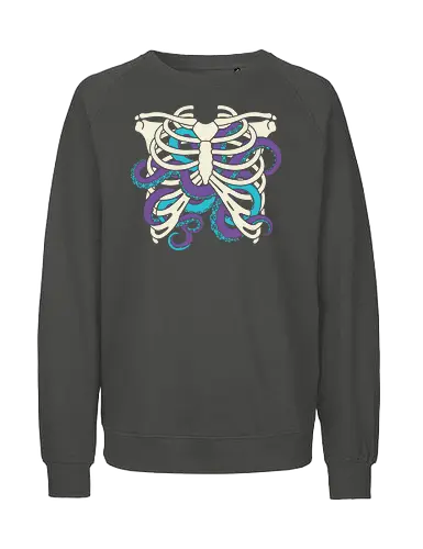 Heart of Tentacles - Octopus ribs, tentacle heart, surreal art, anatomical, weird art, gothic, marine biology, Cthulhu, unique graphic, t-shirt design, art print, macabre, deep sea, purple and teal, unconventional - Fairtrade Sweatshirt