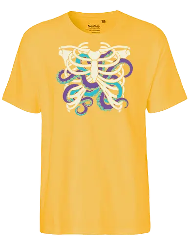 Heart of Tentacles - Octopus ribs, tentacle heart, surreal art, anatomical, weird art, gothic, marine biology, Cthulhu, unique graphic, t-shirt design, art print, macabre, deep sea, purple and teal, unconventional - Fairtrade T-Shirt