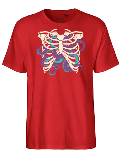 Heart of Tentacles - Octopus ribs, tentacle heart, surreal art, anatomical, weird art, gothic, marine biology, Cthulhu, unique graphic, t-shirt design, art print, macabre, deep sea, purple and teal, unconventional - Fairtrade T-Shirt