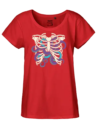 Heart of Tentacles - Octopus ribs, tentacle heart, surreal art, anatomical, weird art, gothic, marine biology, Cthulhu, unique graphic, t-shirt design, art print, macabre, deep sea, purple and teal, unconventional - Fairtrade Girl Shirt