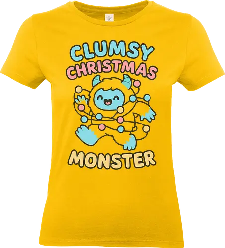  Clumsy Christmas Monster - Clumsy Christmas Monster, Yeti, abominable snowman, funny Christmas, cute monster, holiday humor, Christmas lights, tangled, whimsical, pastel, t-shirt design, art print, festive humor, cute yeti. - Standard T-Shirt (Frauen)