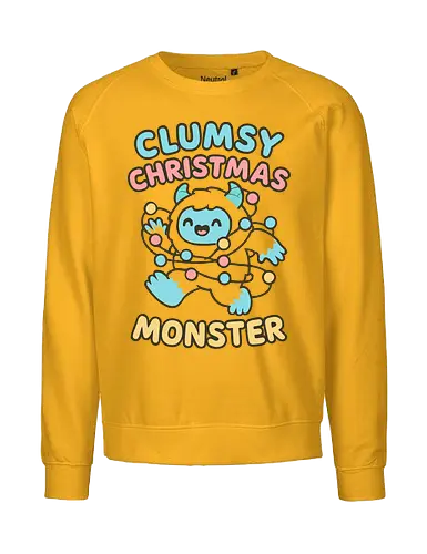  Clumsy Christmas Monster - Clumsy Christmas Monster, Yeti, abominable snowman, funny Christmas, cute monster, holiday humor, Christmas lights, tangled, whimsical, pastel, t-shirt design, art print, festive humor, cute yeti. - Fairtrade Sweatshirt