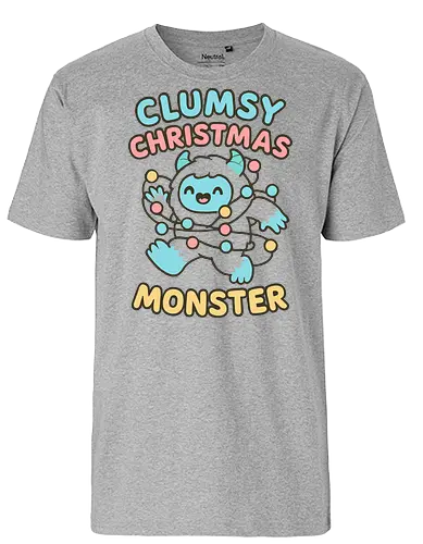  Clumsy Christmas Monster - Clumsy Christmas Monster, Yeti, abominable snowman, funny Christmas, cute monster, holiday humor, Christmas lights, tangled, whimsical, pastel, t-shirt design, art print, festive humor, cute yeti. - Fairtrade T-Shirt