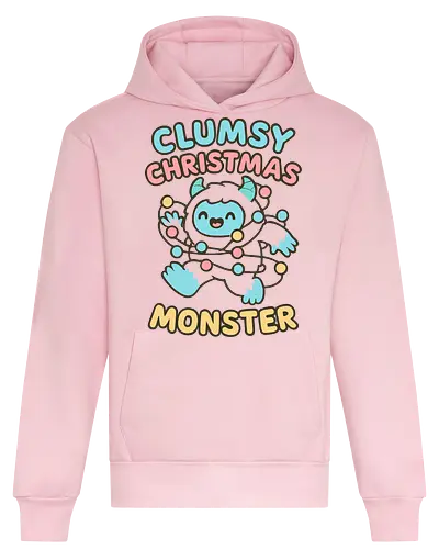  Clumsy Christmas Monster - Clumsy Christmas Monster, Yeti, abominable snowman, funny Christmas, cute monster, holiday humor, Christmas lights, tangled, whimsical, pastel, t-shirt design, art print, festive humor, cute yeti. - Heavyweight Hoodie