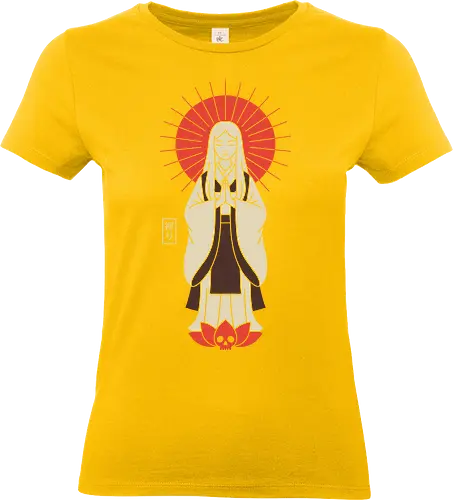 Zen Goddess of Mercy - Zen goddess, Bodhisattva, Kannon, Guanyin, Japanese art, minimalist, spiritual art, red sun, lotus, skull, macabre, aesthetic graphic, t-shirt design, art print, Asian mythology, meditating figure - Standard T-Shirt (Frauen)