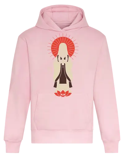 Zen Goddess of Mercy - Zen goddess, Bodhisattva, Kannon, Guanyin, Japanese art, minimalist, spiritual art, red sun, lotus, skull, macabre, aesthetic graphic, t-shirt design, art print, Asian mythology, meditating figure - Heavyweight Hoodie