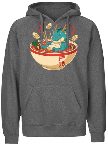 Cozy Dragon Ramen Bath - Ramen dragon, cute dragon, dragon in ramen, funny food, Asian dragon, whimsical, kawaii, food art, Japanese food, t-shirt design, art print, minimalist, quirky humor, foodie gift, anime fan gift - Fairtrade Hoodie