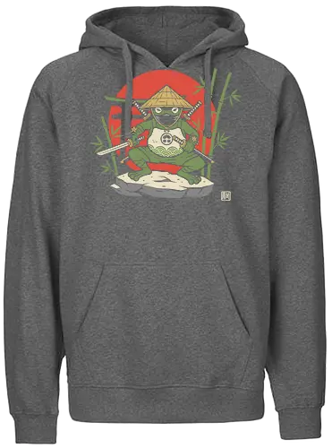  Ronin Frog Warrior - Ninja frog, samurai frog, ronin, frog warrior, Japanese art, torii gate, Hinomaru, katana, fantasy art, t-shirt design, art print, cool frog, gecko, unique graphic, traditional Japan, shinobi - Fairtrade Hoodie