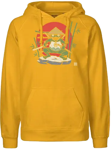  Ronin Frog Warrior - Ninja frog, samurai frog, ronin, frog warrior, Japanese art, torii gate, Hinomaru, katana, fantasy art, t-shirt design, art print, cool frog, gecko, unique graphic, traditional Japan, shinobi - Fairtrade Hoodie