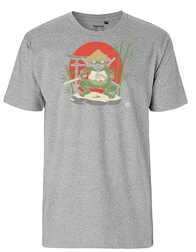  Ronin Frog Warrior - Ninja frog, samurai frog, ronin, frog warrior, Japanese art, torii gate, Hinomaru, katana, fantasy art, t-shirt design, art print, cool frog, gecko, unique graphic, traditional Japan, shinobi - Fairtrade T-Shirt
