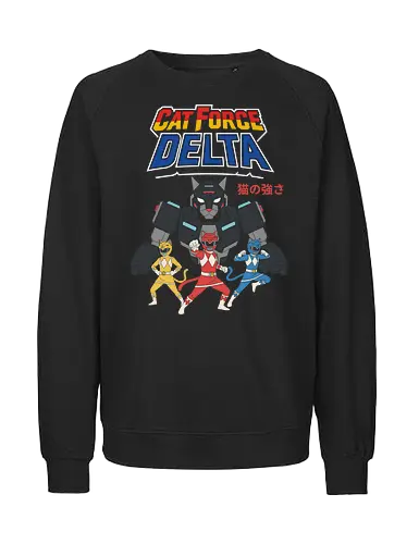 Cat Force Delta: Feline Megazord - Cat Force Delta, Power Rangers parody, cat mecha, feline megazord, funny cat, sci-fi, mecha anime, nostalgic cartoon, fan art, t-shirt design, art print, geek humor, pop culture mashup, cat lover - Fairtrade Sweatshirt