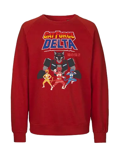 Cat Force Delta: Feline Megazord - Cat Force Delta, Power Rangers parody, cat mecha, feline megazord, funny cat, sci-fi, mecha anime, nostalgic cartoon, fan art, t-shirt design, art print, geek humor, pop culture mashup, cat lover - Fairtrade Sweatshirt