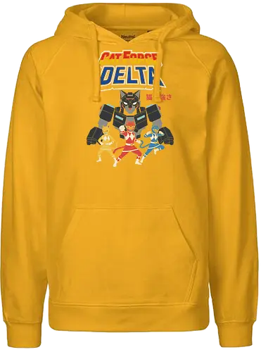 Cat Force Delta: Feline Megazord - Cat Force Delta, Power Rangers parody, cat mecha, feline megazord, funny cat, sci-fi, mecha anime, nostalgic cartoon, fan art, t-shirt design, art print, geek humor, pop culture mashup, cat lover - Fairtrade Hoodie