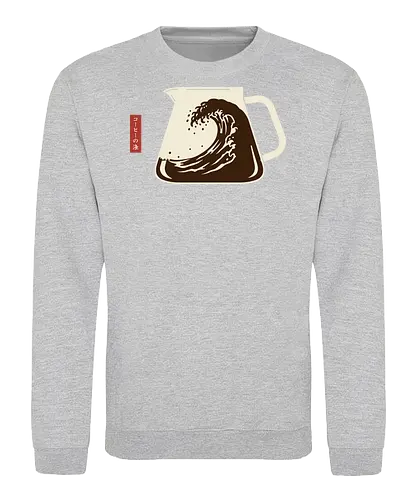  The Great Wave Off Coffee - Coffee Wave, Great Wave parody, Hokusai, coffee art, minimalist, Japanese art, coffee lover, caffeine, unique graphic, t-shirt design, art print, cultural mashup, foodie, retro coffee, The Great Wave off Kanagawa - Sweatshirt