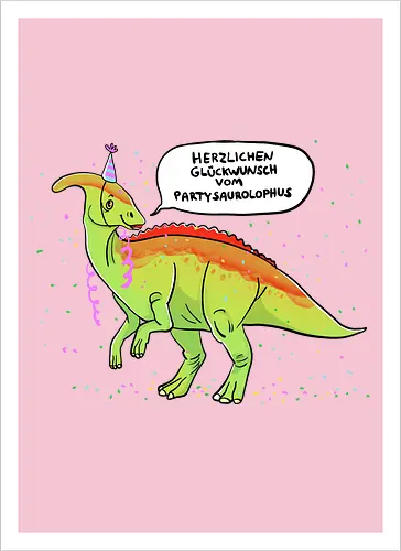 Partysaurolphus mit Sprechblase