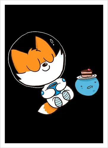 Pause vom Weltalltag (ohne Background) - Comic, Fuchs, Space, Weltraum, Pause - Kunstdruck