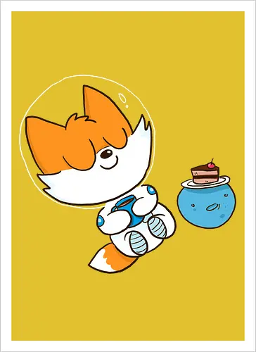 Pause vom Weltalltag (ohne Background) - Comic, Fuchs, Space, Weltraum, Pause - Kunstdruck