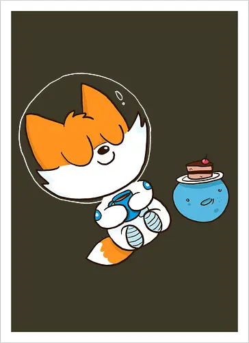 Pause vom Weltalltag (ohne Background) - Comic, Fuchs, Space, Weltraum, Pause - Kunstdruck