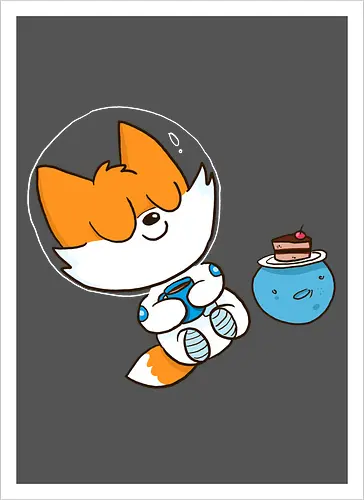 Pause vom Weltalltag (ohne Background) - Comic, Fuchs, Space, Weltraum, Pause - Kunstdruck