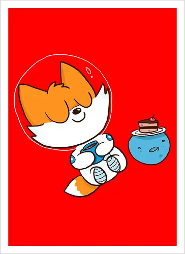 Pause vom Weltalltag (ohne Background) - Comic, Fuchs, Space, Weltraum, Pause - Kunstdruck