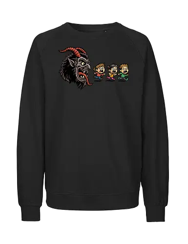 Kramp-Man - kampus, christmas, demon, folklore, gaming, german, horror, krampusnacht, merry christmas, mythology, pac man, Retrogaming, scary, spooky, xmas - Fairtrade Sweatshirt
