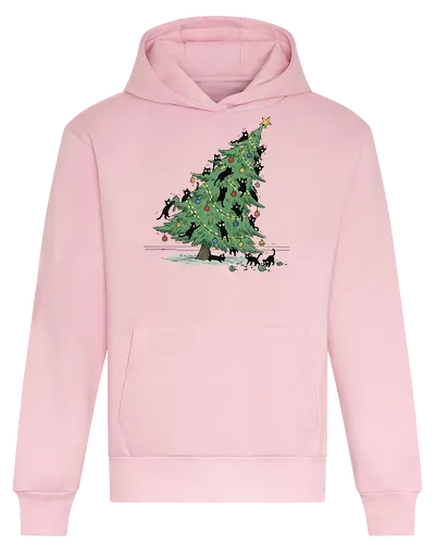 Christmas Tree Cat-astrophe - Christmas cat, cat-astrophe, black cat, funny Christmas, destroying tree, holiday humor, chaotic cats, cat lover gift, t-shirt design, art print, festive animal, Christmas ornaments, cat mom, mischievous - Heavyweight Hoodie