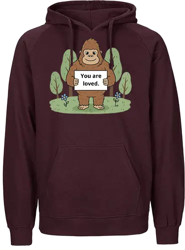 Gentle Giant: You Are Loved - You Are Loved, gorilla, positive affirmation, mental health, wholesome art, cute gorilla, gentle giant, self care, t-shirt design, art print, minimalist, charming, kindness, sweet message, nature drawing - Fairtrade Hoodie
