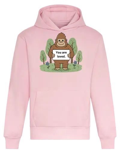 Gentle Giant: You Are Loved - You Are Loved, gorilla, positive affirmation, mental health, wholesome art, cute gorilla, gentle giant, self care, t-shirt design, art print, minimalist, charming, kindness, sweet message, nature drawing - Heavyweight Hoodie