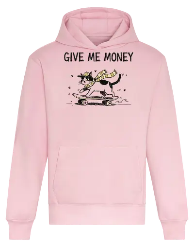 Skate Cat Demands Cash - Skate cat, Give Me Money, funny cat, skateboarding, skater gift, sarcastic humor, quirky cat, funny graphic, t-shirt design, art print, cool cat, cat lover, urban style, unique humor - Heavyweight Hoodie