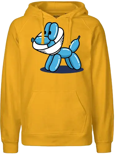 Safety Balloon Dog - Balloon dog, face mask, funny dog, pandemic art, safety humor, minimalist, balloon animal, quirky art, pop culture, t-shirt design, art print, cool graphic, modern humor, blue dog - Fairtrade Hoodie