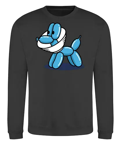 Safety Balloon Dog - Balloon dog, face mask, funny dog, pandemic art, safety humor, minimalist, balloon animal, quirky art, pop culture, t-shirt design, art print, cool graphic, modern humor, blue dog - Sweatshirt