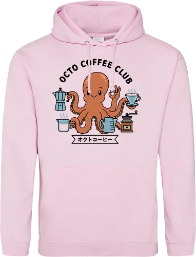  Octo Coffee Club - Octo Coffee Club, funny octopus, coffee lover, octopus barista, unique coffee art, minimalist, cute animal, Moka pot, coffee grinder, t-shirt design, art print, quirky humor, foodie, sea creature - Standard Hoodie