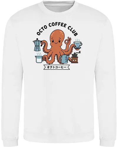 Octo Coffee Club - Octo Coffee Club, funny octopus, coffee lover, octopus barista, unique coffee art, minimalist, cute animal, Moka pot, coffee grinder, t-shirt design, art print, quirky humor, foodie, sea creature - Sweatshirt